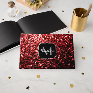Livro De Visitas Belo Glamor Vermelho brilha Monograma