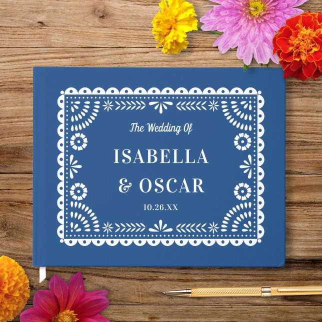 Livro De Visitas Belo Ornamentado Papel Picado Casamento Azul (Criador carregado)