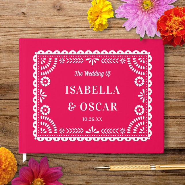 Livro De Visitas Belo Ornamentado Papel Picado Casamento Rosa Quent (Criador carregado)