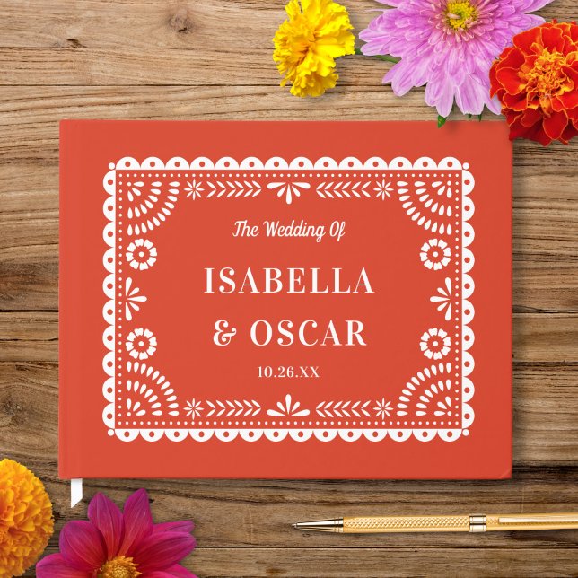 Livro De Visitas Belo Ornamentado Papel Picado Casamento Vermelho Q (Criador carregado)