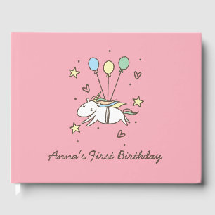 Livro De Visitas Belo Unicórnio Voando em Balões Aniversário