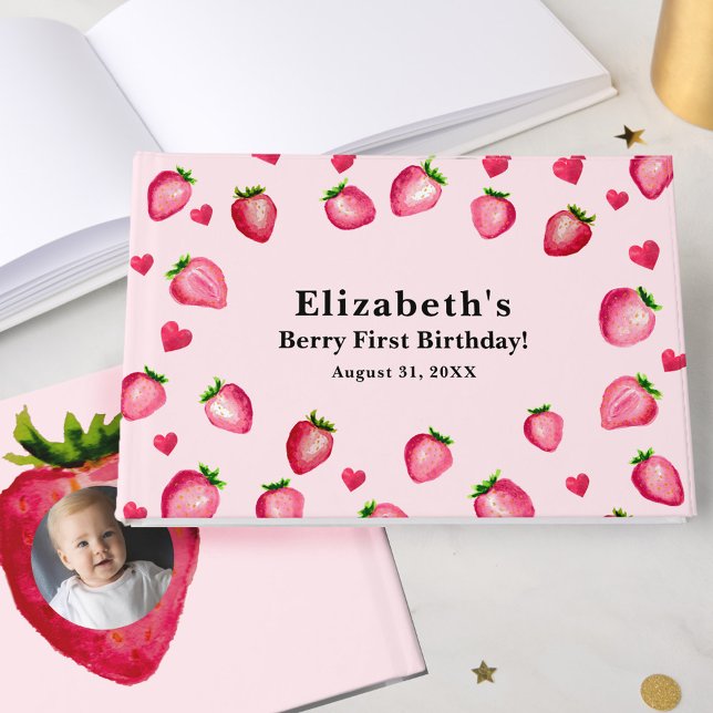 Livro De Visitas Berry First Birthday Strawberry Custom Photo (Criador carregado)