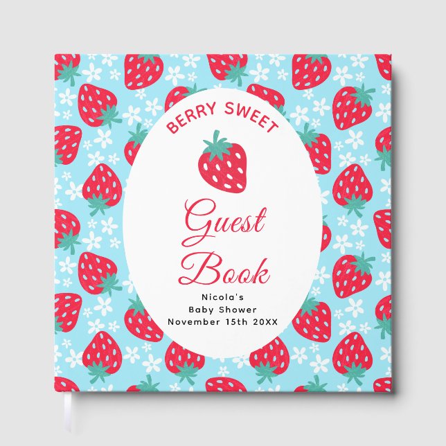 Livro De Visitas Berry Sweet Blue Strawberry Baby Shower  (Frente)