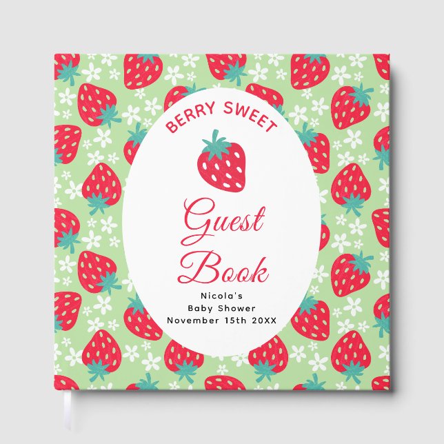 Livro De Visitas Berry Sweet Green Strawberry Baby Shower  (Frente)