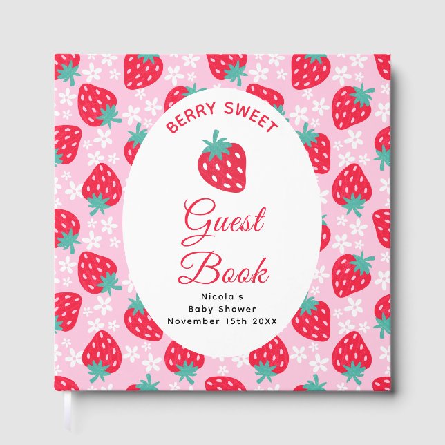 Livro De Visitas Berry Sweet Pink Strawberry Baby Shower Guest Book (Frente)