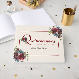 Livro De Visitas Birthday, Quinceanera Floral Azul
