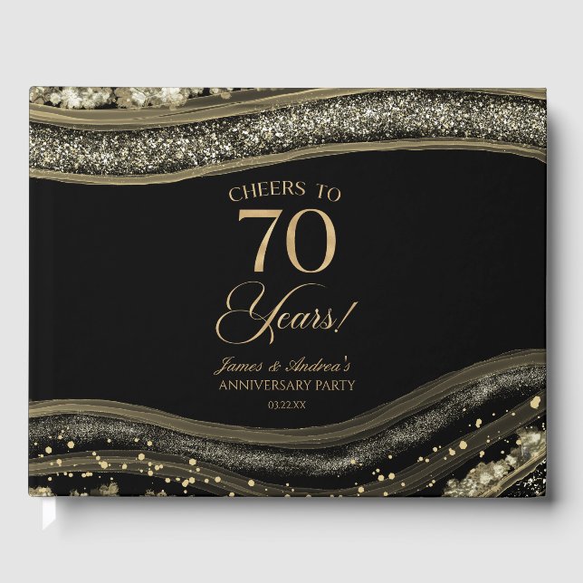 Livro De Visitas Black Gold Agate 70th Wedding Anniversary Party (Frente)
