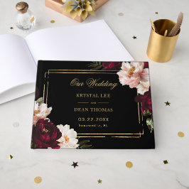Livro De Visitas Black Moody Burgundy Blush Floral Wedding Seating 