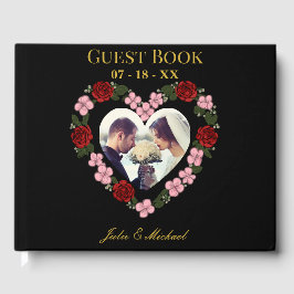Livro De Visitas Black wedding guest book with floral hearts