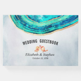 Livro De Visitas Bloco de Guestbook Goma de Agata Dourada do Teal d