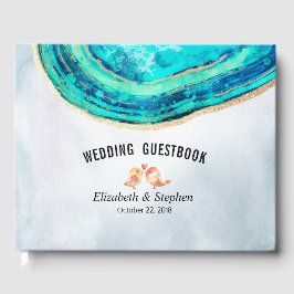 Livro De Visitas Bloco de Guestbook Goma de Agata Dourada do Teal d