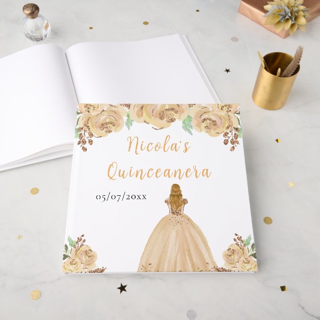 Livro De Visitas Blonde Hair Princess Peach Quinceanera Guest Book (Frente aberta)