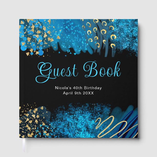 Livro De Visitas Blue Alcohol Ink Birthday Party Guest Book (Frente)