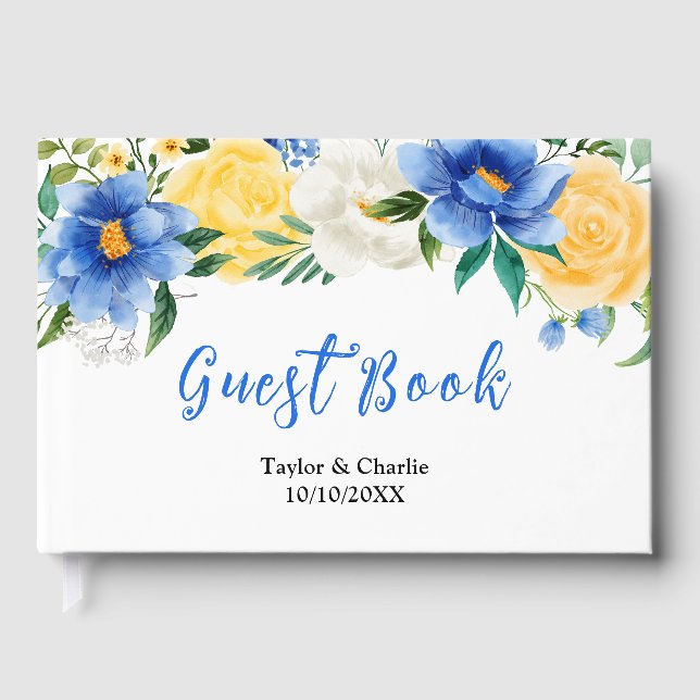 Livro De Visitas Blue and Yellow Floral Wedding (Frente)