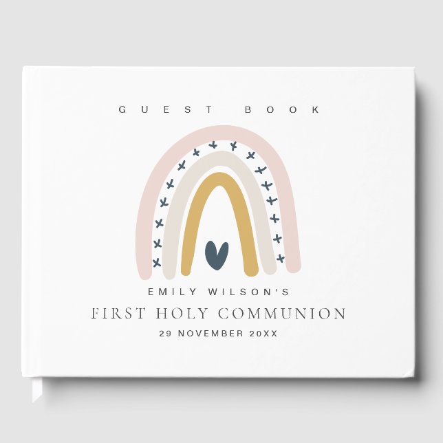 LIVRO DE VISITAS BLUE BLUSH RAINBOW HEART KIDS PRIMEIRA COMUNICAÇÃO (Frente)