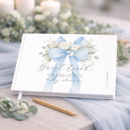 Livro De Visitas Blue Bow Coquette Baby Boy Shower