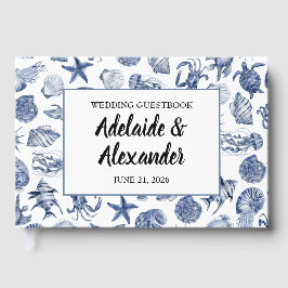 Livro De Visitas Blue Coastal Wedding Reception Guest Book