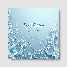 Livro De Visitas Blue Decorative Floral Guest Book