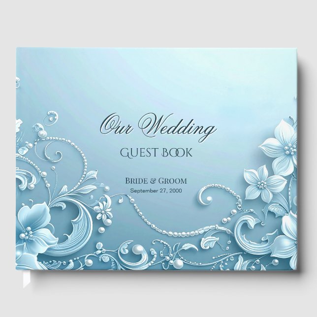 Livro De Visitas Blue Decorative Floral Guest Book (Frente)