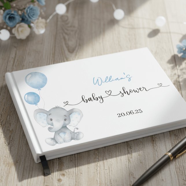 Livro De Visitas Blue Elephant Balloons Foil Baby Shower Guest Book (Criador carregado)