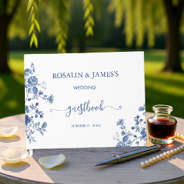 Livro De Visitas Blue Floral Elegant Botanical Wedding Reception