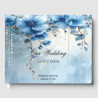 Livro De Visitas Blue Flowers and Pearls Guest Book