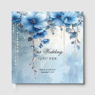 Livro De Visitas Blue Flowers and Pearls Guest Book