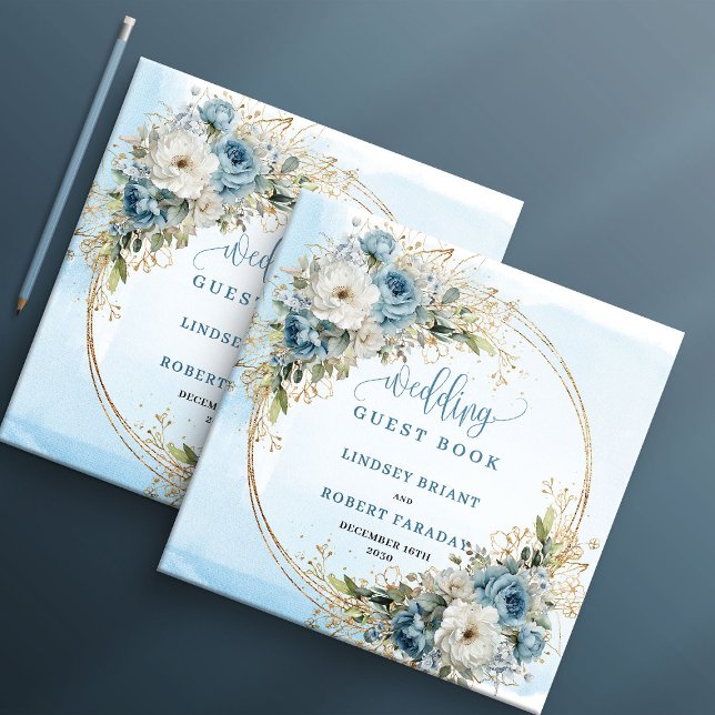 Livro De Visitas Blue Flowers Greenery Gold Wedding Guest Book (Blue Flowers Greenery Gold Wedding Guest Book)