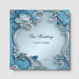 Livro De Visitas Blue Ornate Floral Guest Book