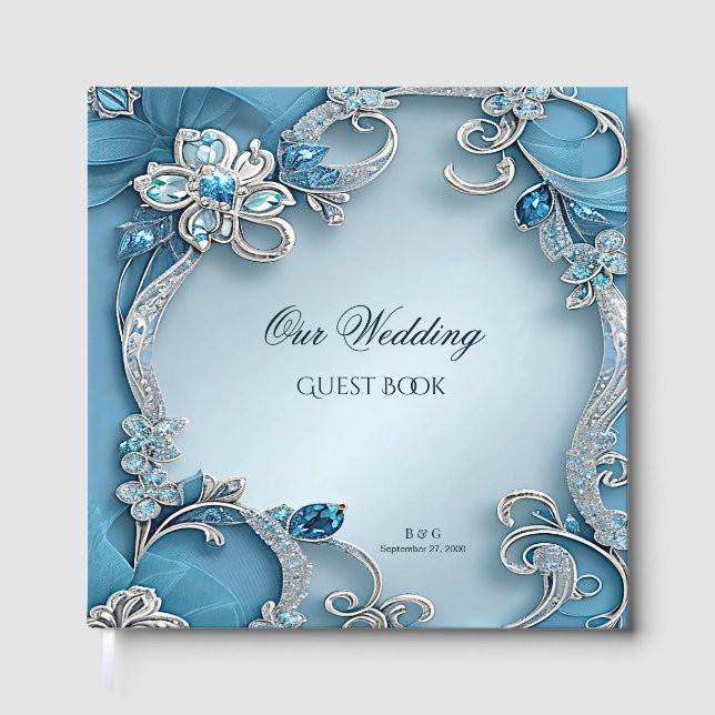 Livro De Visitas Blue Ornate Floral Guest Book (Frente)