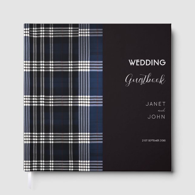 Livro De Visitas Blue Scottish Tartan Wedding (Frente)