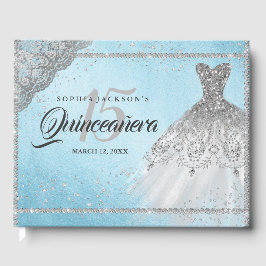 Livro De Visitas Blue Silver Diamond Sparkle Gown Quinceanera