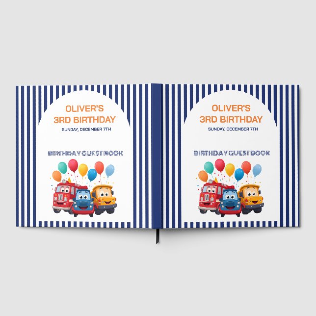 Livro De Visitas Blue Striped Truck Birthday Theme (Completo)