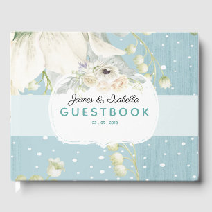Livro De Visitas Blue Vintage Florals Guestbook de Casamento