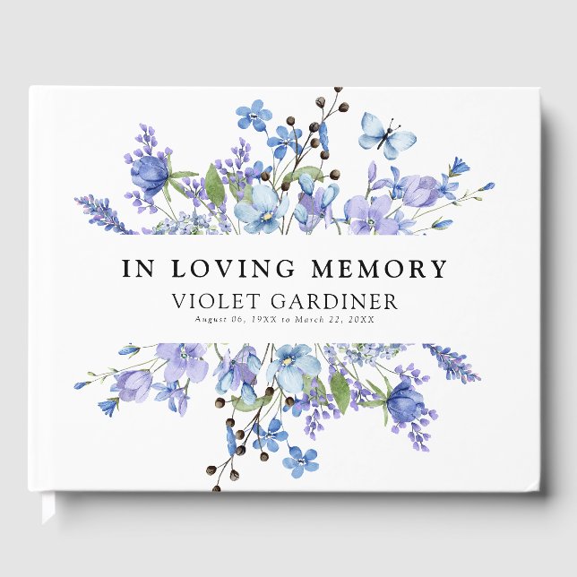Livro De Visitas Blue Wildflower In Loving Memory Keepsaoket (Frente)