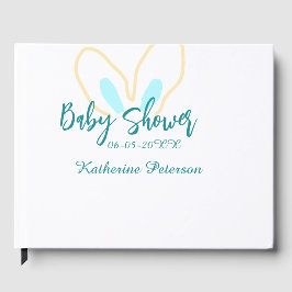 Livro De Visitas Blue yellow baby shower name date animal ear cute 