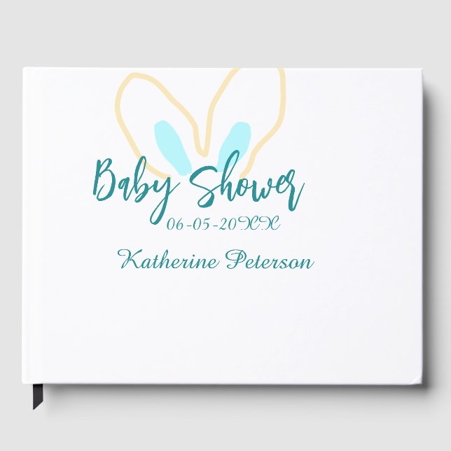 Livro De Visitas Blue yellow baby shower name date animal ear cute  (Frente)
