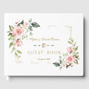 Livro De Visitas Blush Floral Dourado Casamento de Marinho de Frame