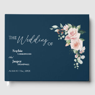 Livro De Visitas Blush Floral Marinho Weding Guest Book