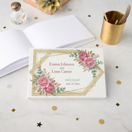 Livro De Visitas Blush Floral Watercolor Roses & Eucalyptus Wedding