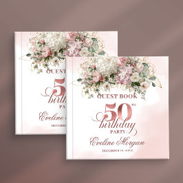 Livro De Visitas Blush Flowers Rose Gold Greenery 50th Birthday