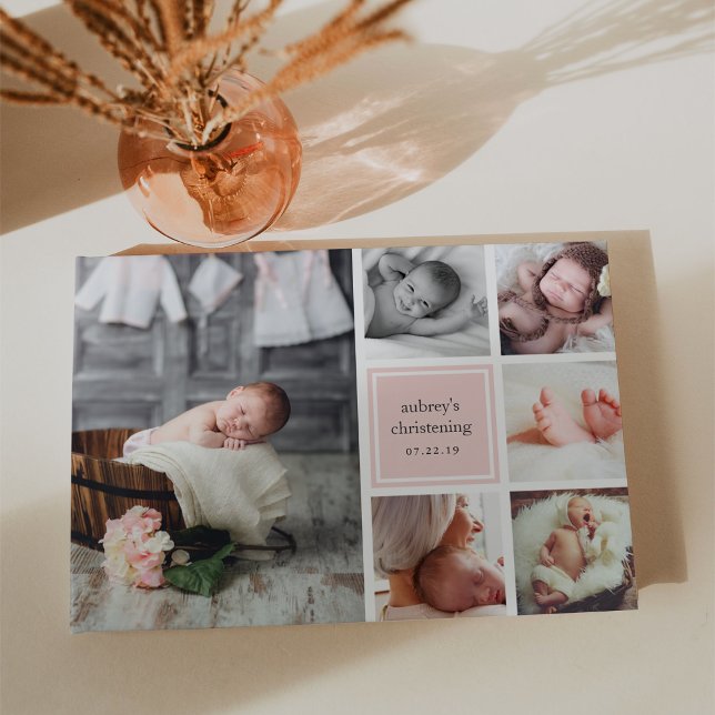 Livro De Visitas Blush Photo Collage Christening ou Baptism (Criador carregado)