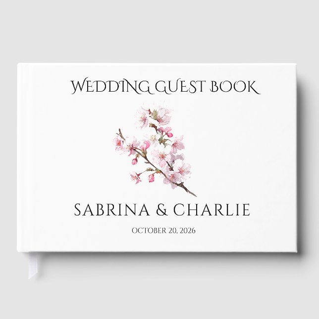 Livro De Visitas Blush Pink Cherry Blossom Elegant Floral Wedding  (Frente)