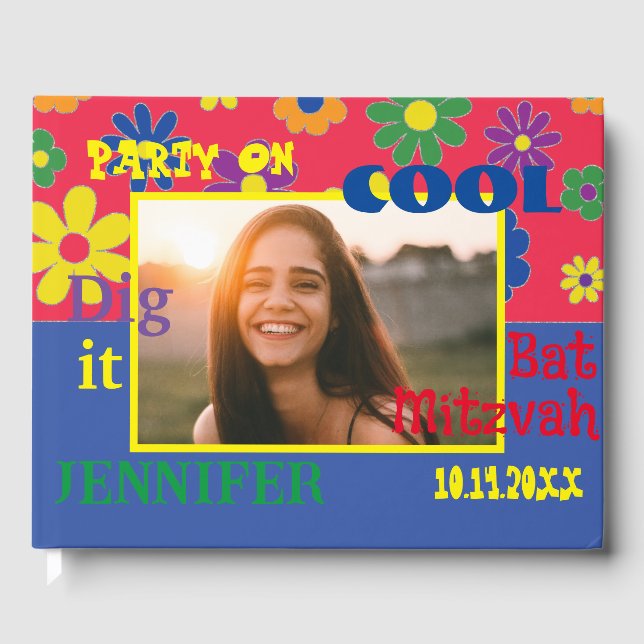 Livro De Visitas BM Bat ou Bar Mitzvah Party Flowery (Frente)