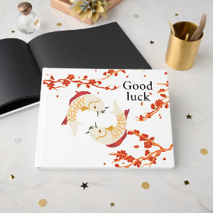 Livro De Visitas Boa Sorte de Peixe Koi com Sakura Japonês Elegan