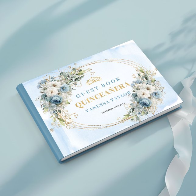 Livro De Visitas Bohemian Dusty Blue Gold Floral Greenery Guestbook (Bohemian Dusty Blue Gold Floral Greenery Guestbook)