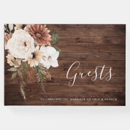 Livro De Visitas Bohemian Floral Terracotta Casamento Madeira Russa