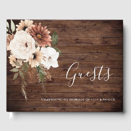 Livro De Visitas Bohemian Floral Terracotta Casamento Madeira Russa