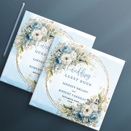 Livro De Visitas Bohemian Light Blue Floral Gold Glitter Guest Book