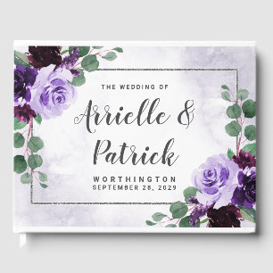 Livro De Visitas Boho Airy Floral Purple e Silver Casamento